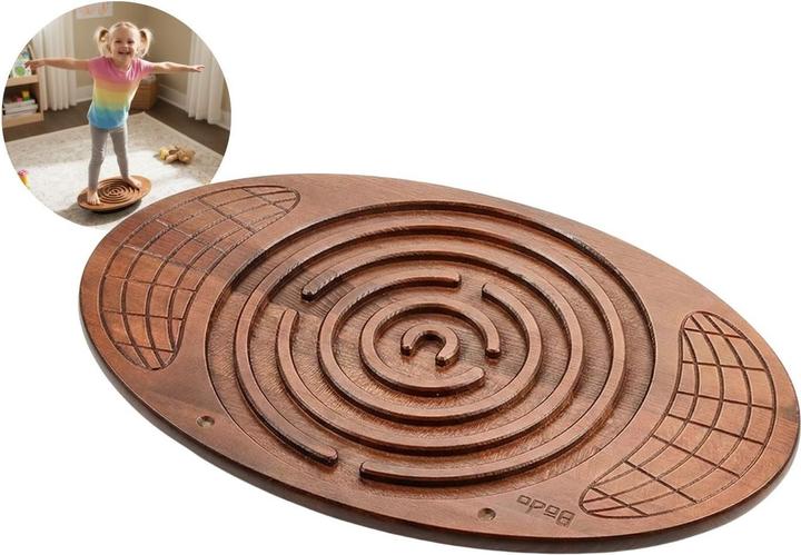 Image du produit Hermex Kinder-Balanceboard aus Holz mit Labyrinth-Spiel Balancierbrett Wippe