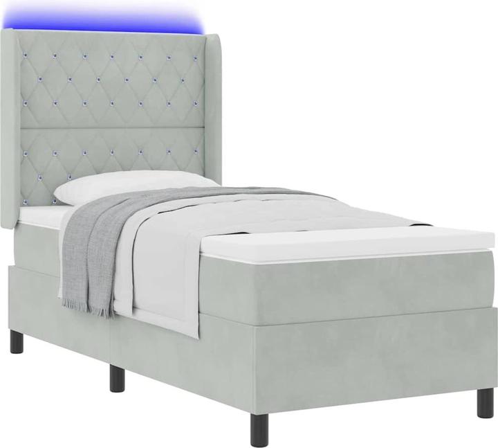 Produktbild vidaXL Boxspringbett Mit Matratze & Led Samt Hellgrau (100 x 200 cm)