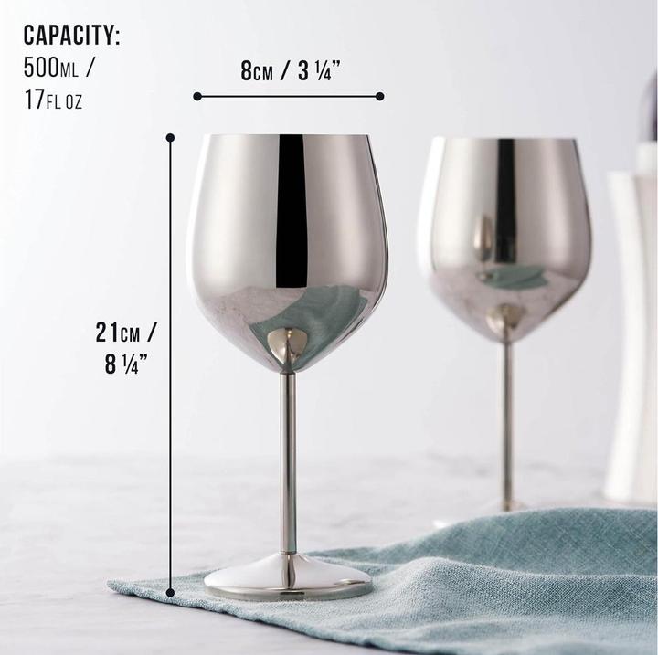 Immagine prodotto Oak & Steel Set di 2 bicchieri da vino in acciaio inossidabile (50 cl, 2 Occhiali, Set di bicchieri da vino)