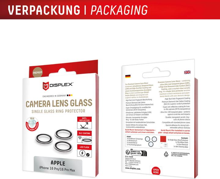 Productafbeelding Displex Premium Camera Lens Glass (1 Stuk, Apple iPhone 16 Pro, Apple iPhone 16 Pro Max)