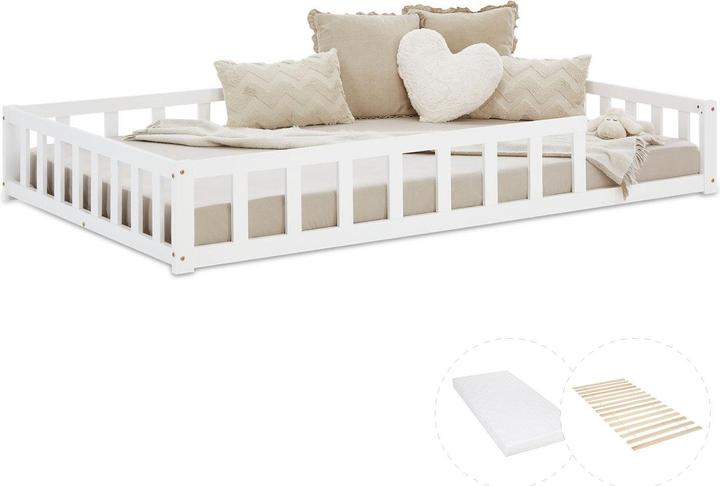 Homestyle4u Kinderbett mit Matratze & Lattenrost Rausfallschutz (120 x 200 cm)