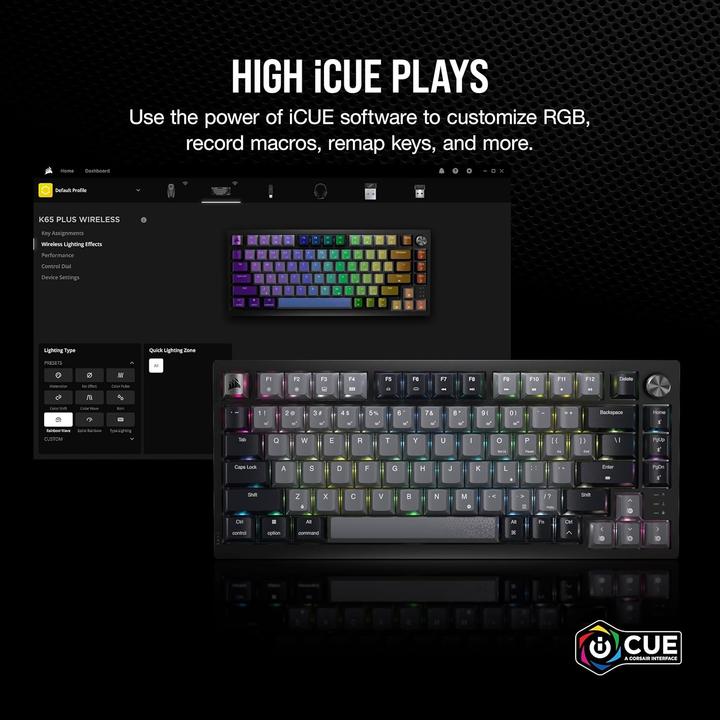 Actual product image Corsair Klaviatūra K65 Plus Belaidė mechaninė KB (Eng. Int., Wireless)