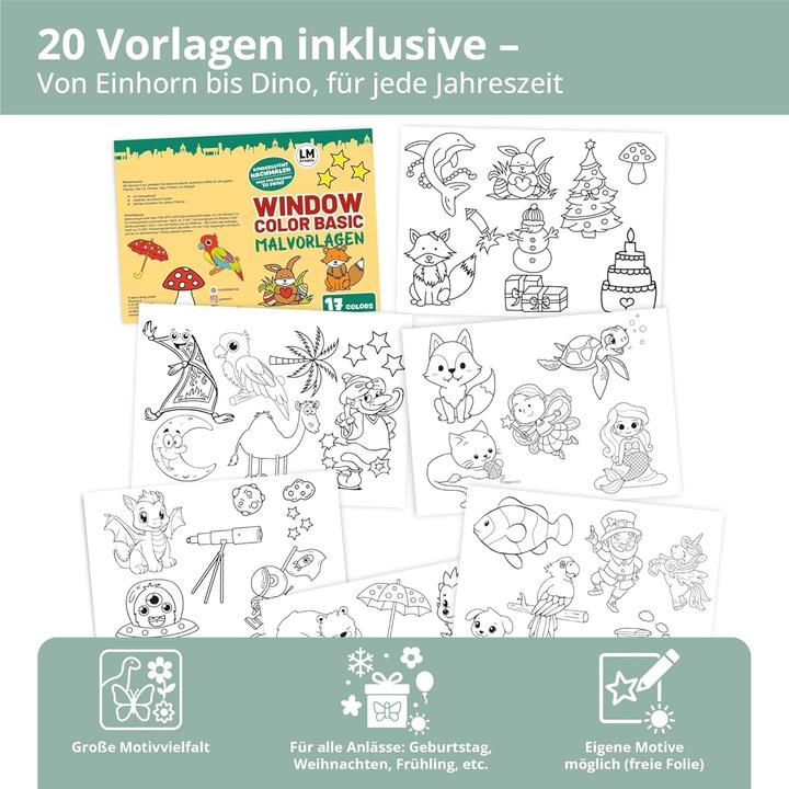 Produktbild LM Kreativ Window Color Set mit 17 Farben und Malvorlagen