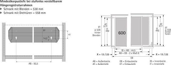 Actual product image Hettich Continuously width adjustable hanging file frames for cabinet walls (1 pcs.)