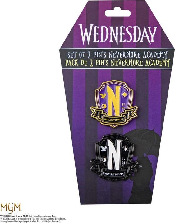 Produktbild Cinereplicas Wednesday Ansteck-Pins 2er-Pack Nevermore Academy