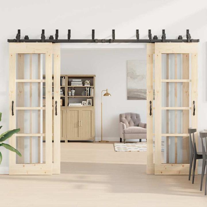 Produktbild VidaXL Schiebetürbeschlag-Set 152,5 cm Stahl Schwarz Schiebetürbeschlag Satz