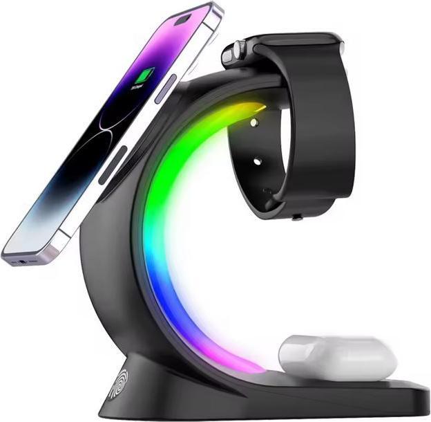 Actual product image PhoneLook Wireless MagSafe 15W 3in1 charging station (iPhone, AirPods, Apple Watch) with RGB LED light (15 W)