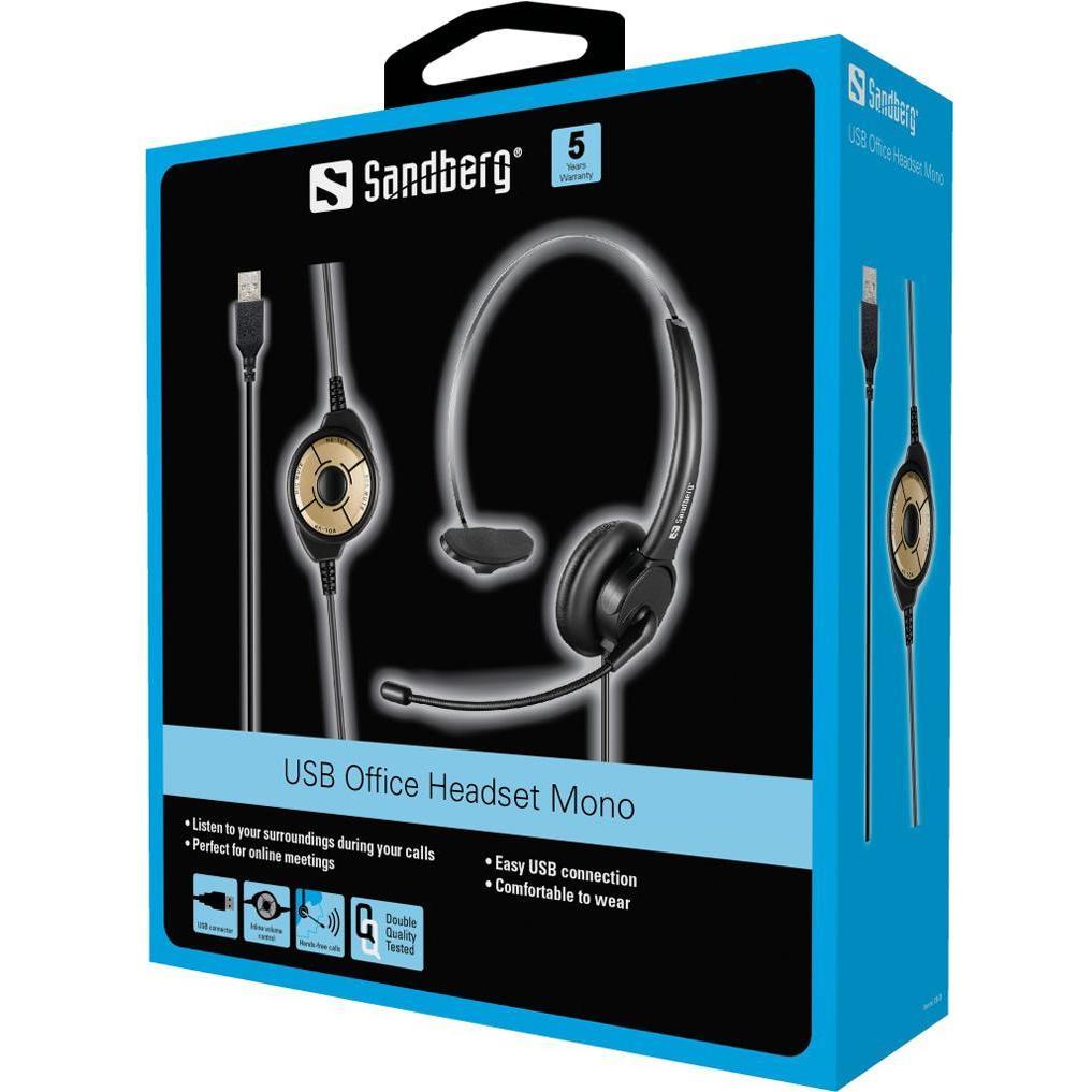 Thumbnail - Sandberg USB Office Headset Mono (Kabelgebunden, USB-A), Office Headset, Schwarz