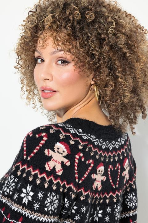 Image du produit Ulla Popken Pull de Noël à motif norvégien, col rond et manches longues (56)