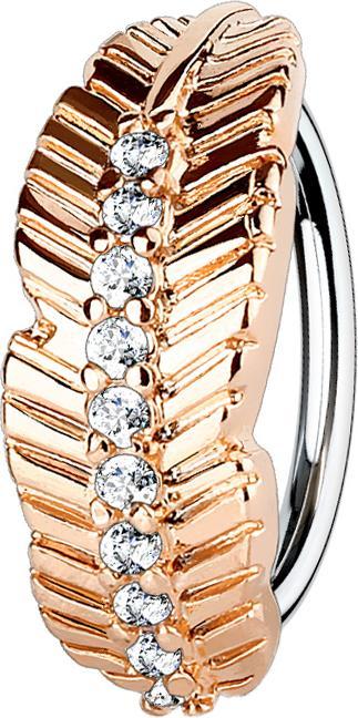 Produktbild Star Piercing Micro Piercing Ring rosegold Blatt mit Kristallen (Messing, Chirurgenstahl 316L)