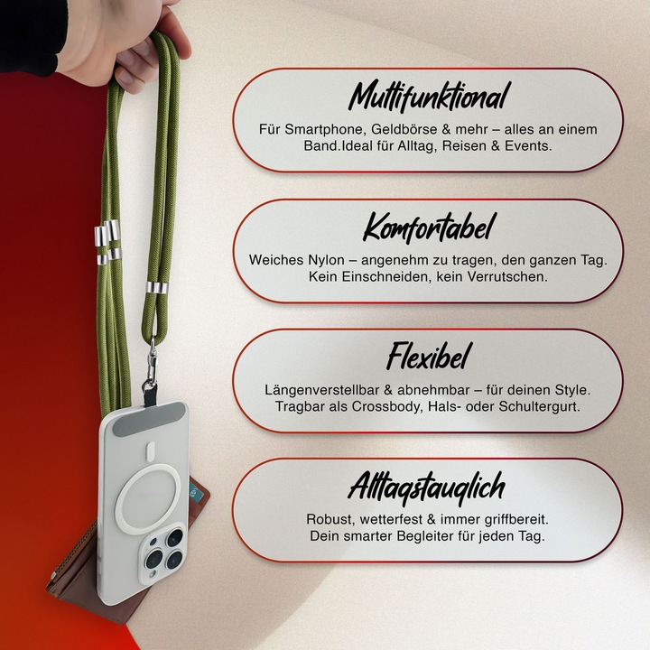 Produktbild Nalia HoldMe Lanyard Handykette – Universal Trageband für Smartphones - Verstellbar, Soft & Elastisch
