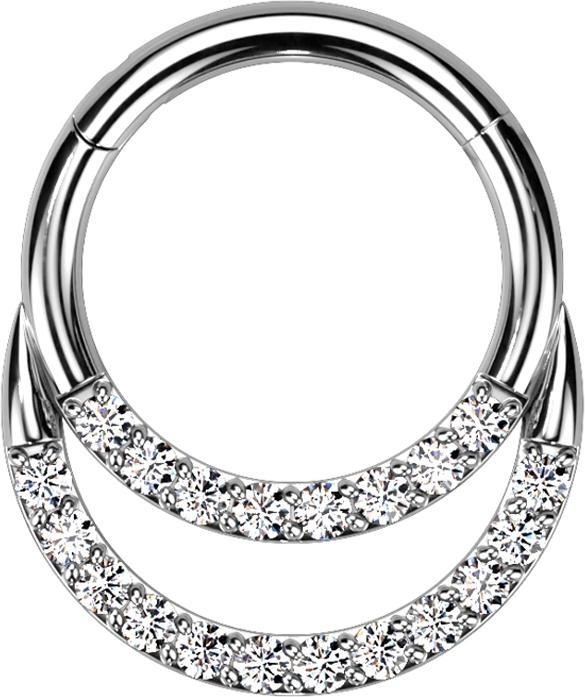 Produktbild Star Piercing Micro Segmentring klappbar silber doppel front Kristalle silber (ohne Messing, Titan G23)