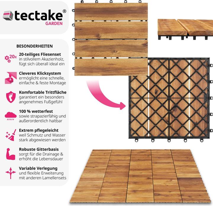 Actual product image tectake 20er Set Terrassenfliesen Tabula Akazienholz, je 4 Lamellen (20 x)