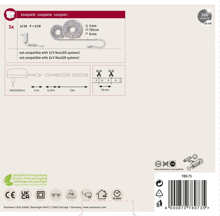 Produktbild Paulmann SimpLED Stripe Set (Warmweiss, 750 cm, Indoor)
