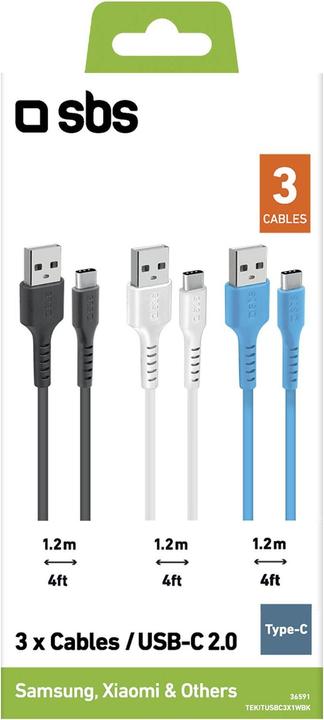 Produktbild SBS USB - USB-C Lade- und Datenkabel-Set in 3 Farben (1.20 m, USB 2.0)