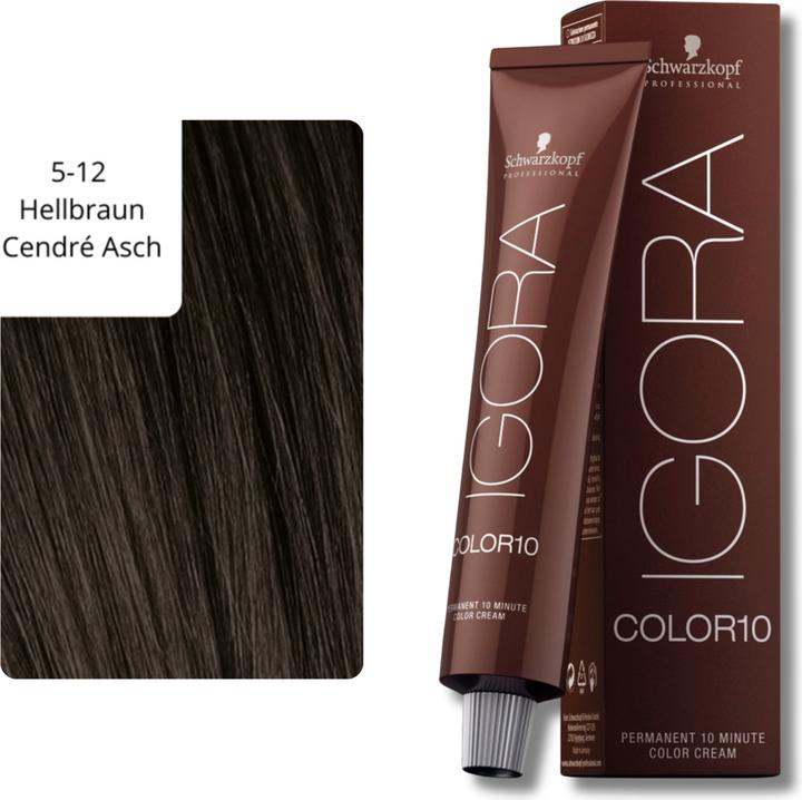 Produktbild Schwarzkopf Professional Igora Color 10 Permanent 10 Minute Color Cream (5-12 Hellbraun Cendré Asch)