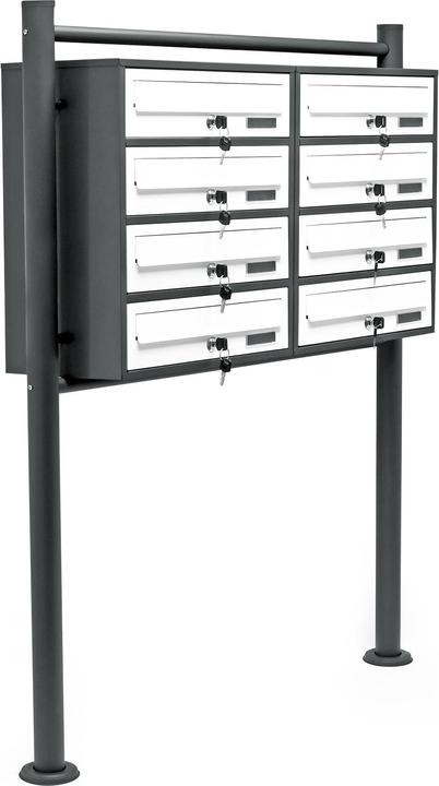 Produktbild Wiltec 8er Briefkastenanlage Anthrazit/Weiss 270 x 898 x 1500 mm Standbriefkasten