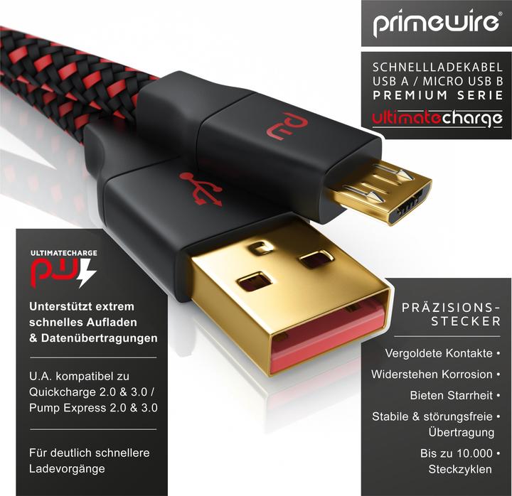 Immagine prodotto Primewire Cavo da Micro USB 2.0 a USB Tipo A, UltimateCharge Cavo di ricarica rapida MicroUSB 2.0 con (5 m, USB 2.0)