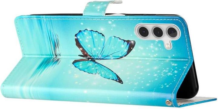 Produktbild Cover-Discount Galaxy A25 5G - Leder Etui Hülle Schmetterling blau (Samsung Galaxy A25 5G)