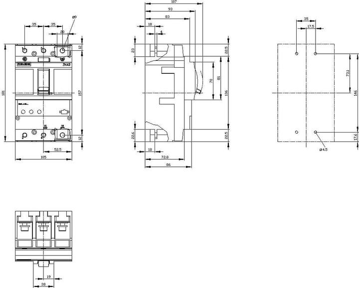 Produktbild Siemens Leistungsschalter ICU 55kA IN 160A 3VA2216