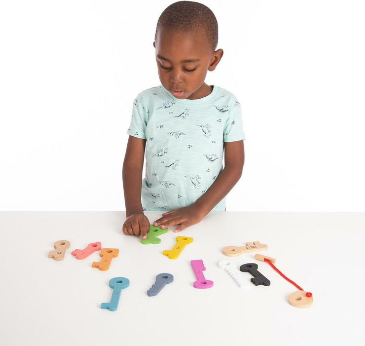 Actual product image TickiT Rainbow wooden keys – 11 numbered keys with threading cord & bag