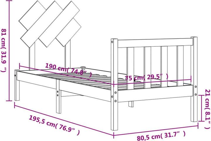 Actual product image vidaXL Bettgestell (75 x 190 cm)