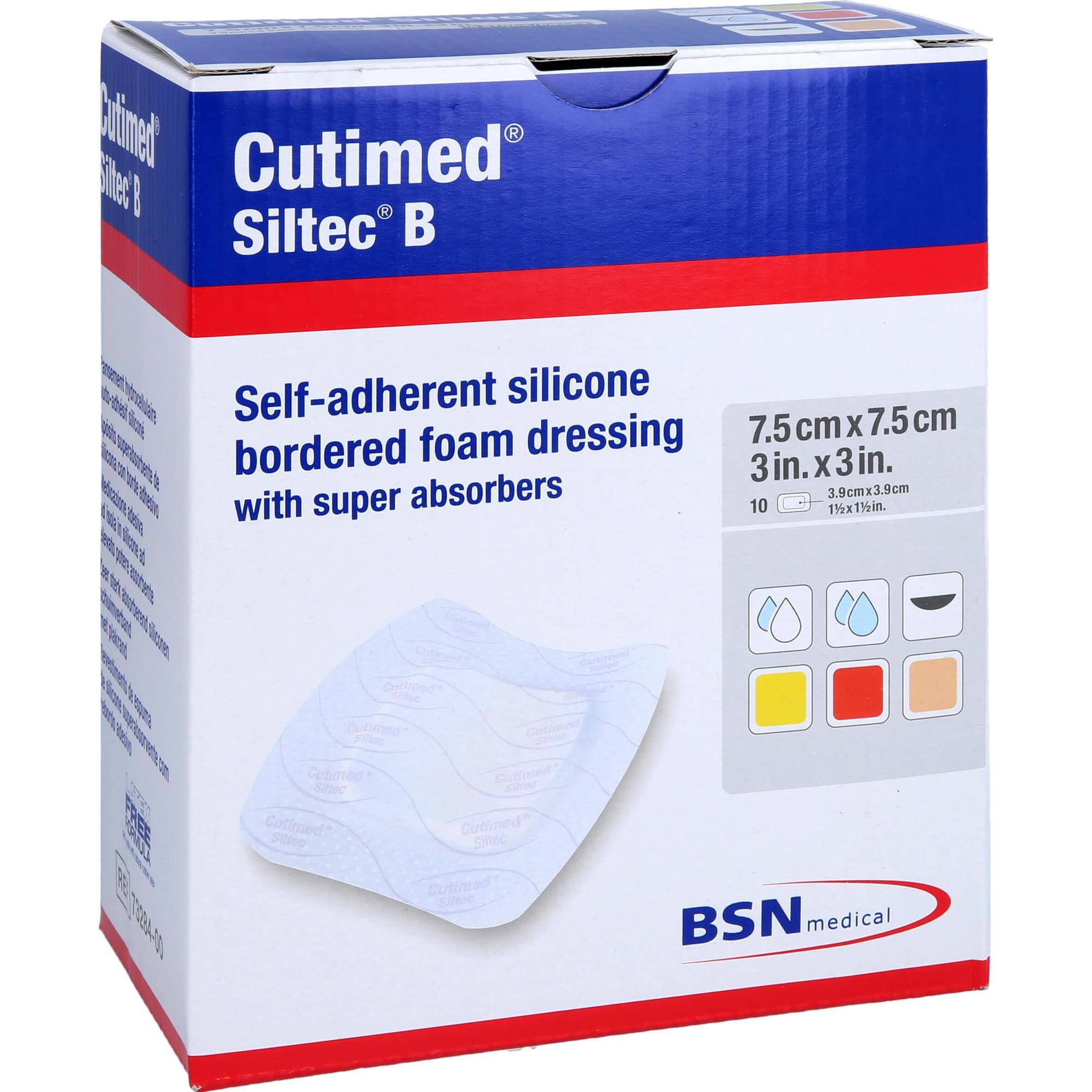 BSN, Verbandsmaterial, CUTIMED Siltec B Schaumverb.7,5x7,5 cm m.Haftr., 10 St KOM