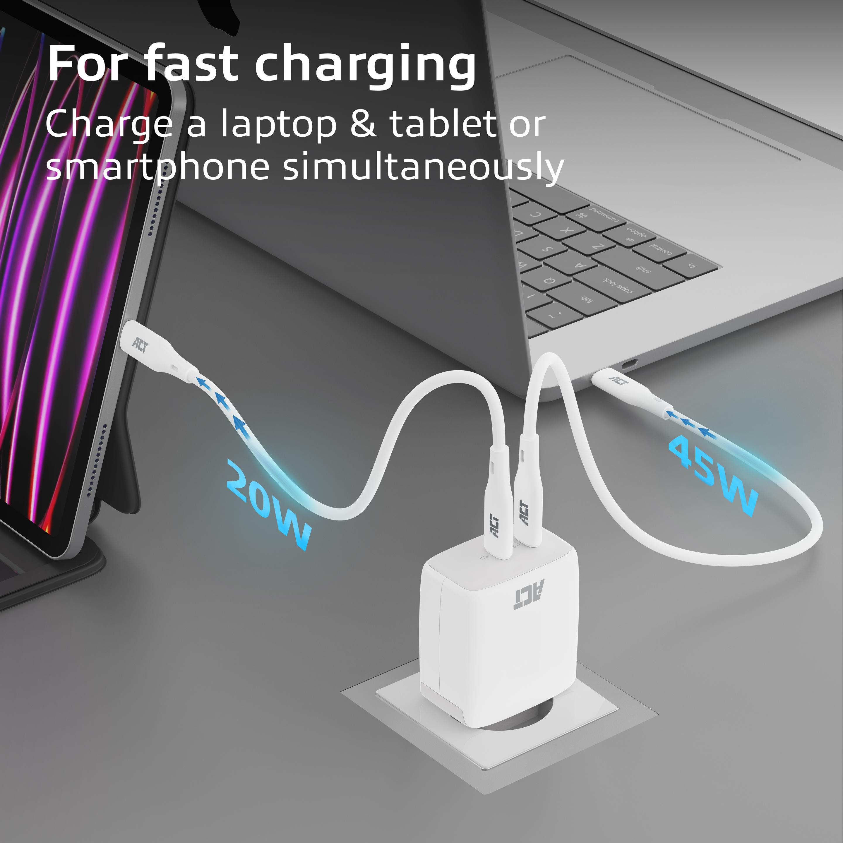 Thumbnail - ACT AC2165 (65 W), USB Ladegerät, Weiss