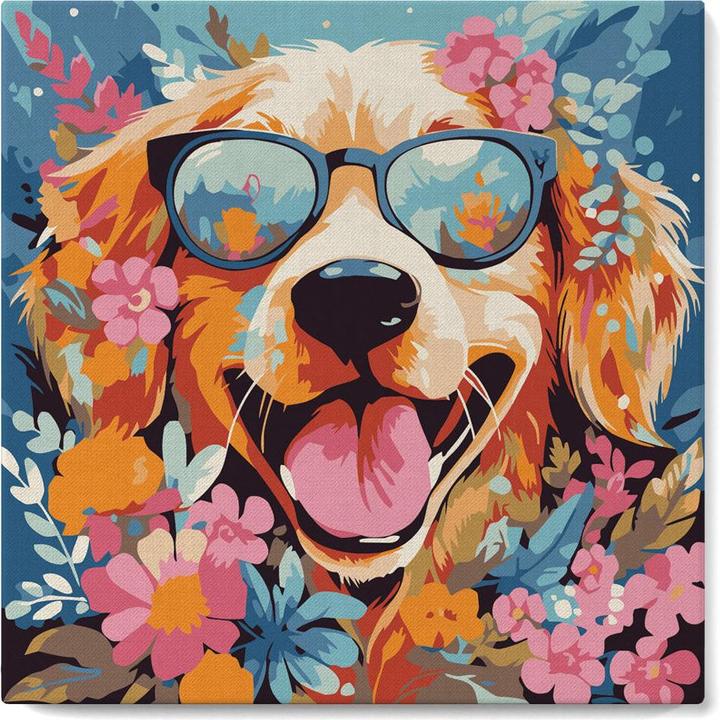 Image du produit Figured'Art Mini Peinture par Numéros avec Cadre - Chiot fantaisie et des fleurs