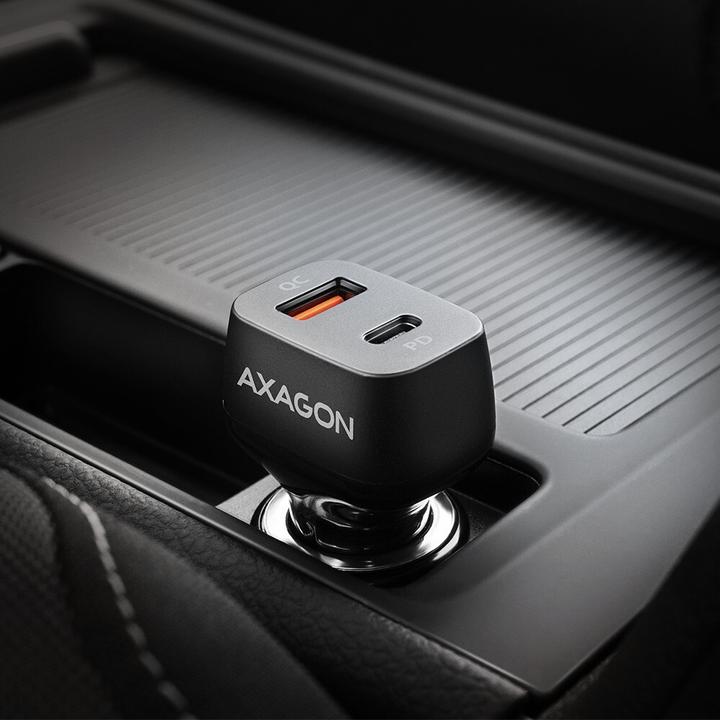 Actual product image Axagon PWC-PQ38 Car charger, 1x USB-A QC 3.0 + 1x USB-C PD, 38W, CL connector - black