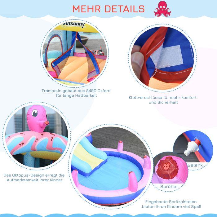 Produktbild Swisshandel24 Aufblasbare Hüpfburg mit Rutsche Spielburg für Kinder Trampolin aufblasbar Wasserrutsche Pool für 3-
