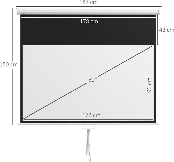 Actual product image Homcom Beamer-Leinwand Kunststoff, Metall Weiss (80", 16:9)