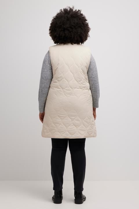 Image du produit Ulla Popken Gilet réversible, surpiqûres ondulées/effet patchwork, col montant, sans manches (46, 48)