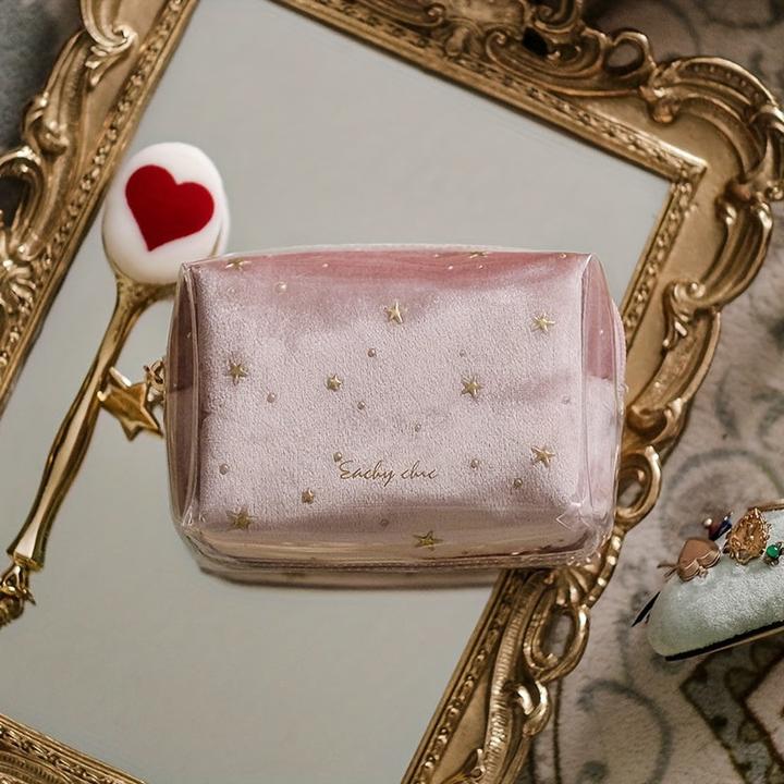 Immagine prodotto Only-Bags.Store Borsa cosmetica in velluto, impermeabile con motivo a stella, astuccio per il trucco in gelatina
