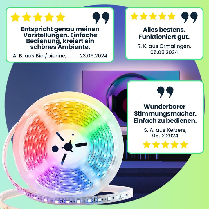 Produktbild Nedis 2er-Set LED Lichtband mit App-Steuerung, warmweiss/kaltweiss/RGB 5m (Kaltweiss, RGB, Warmweiss, 50 cm, Indoor)