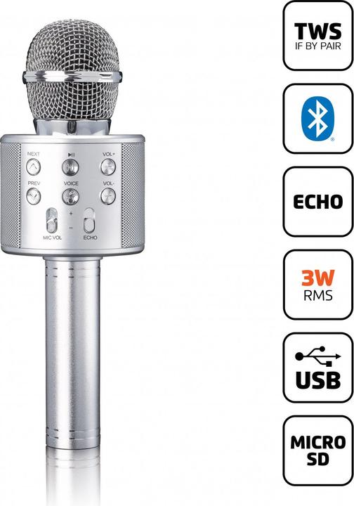 Image du produit Lenco Karaoke-Mikrofon mit Bluetooth-Lautsprecher, USB- und Micro SD-Player