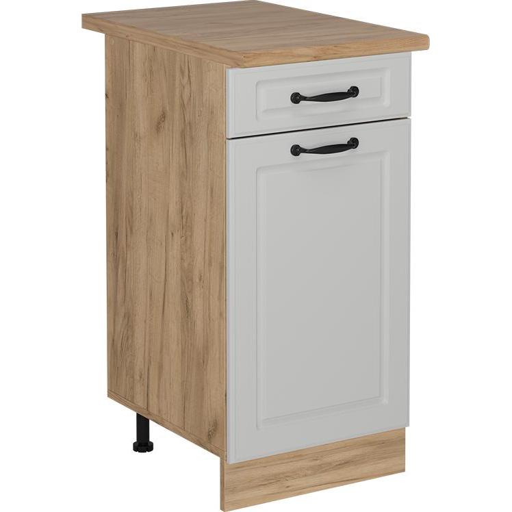 Vicco, Regal, Küchenunterschrank R-Line, Weiss Landhaus/Goldkraft Eiche, 40 cm, AP Eiche