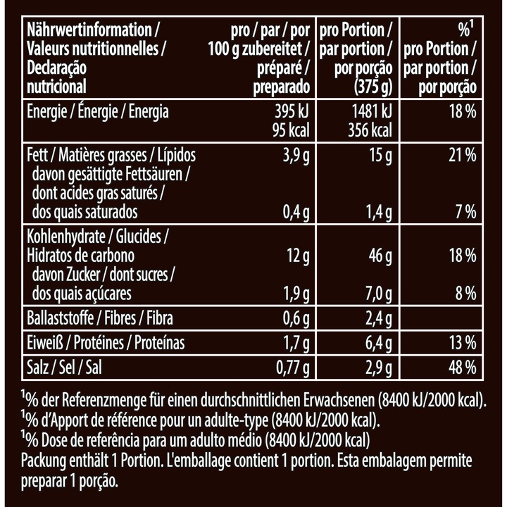 Nährwerte und Zutaten Knorr Asia Noodles Sweet & Sour Beutel 1 Portion (78 g)