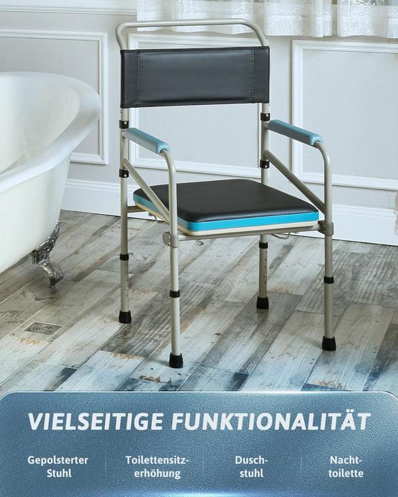 Image du produit Vonoya Höhenverstellbarer Toilettenstuhl mit Eimer und gepolsterter Sitzfläche, faltbar (Litière)