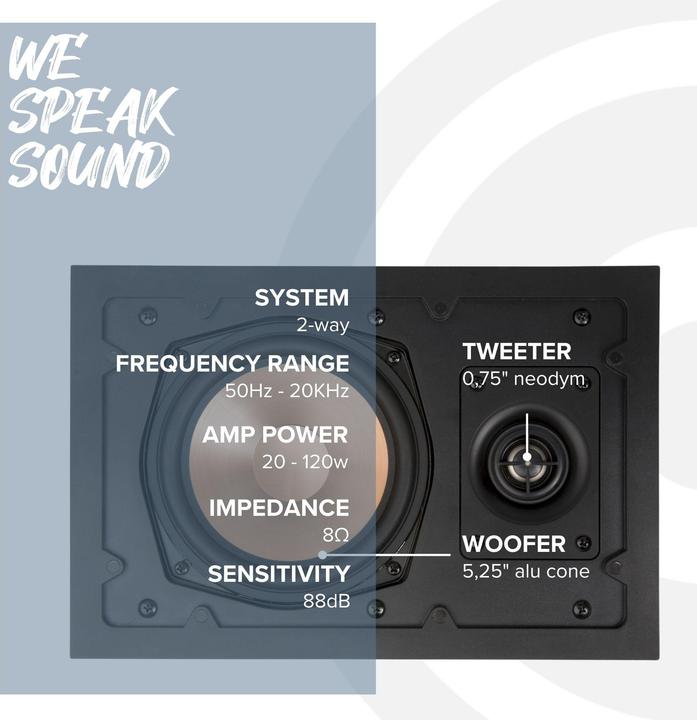 Actual product image Artsound HPRE650, rechth. inbouw HAPPI LS, 85W, wit (1 pcs.)