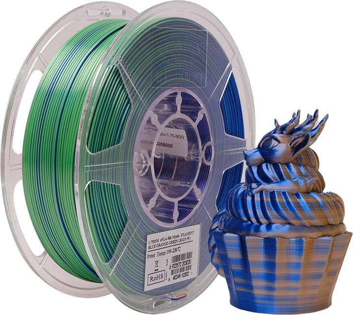 Produktbild eSUN eSilk Mystic-PLA Blau-Orange-Grün Filament 1.75mm 1Kg (PLA, 1.75 mm, 1000 g, Mehrfarbig)