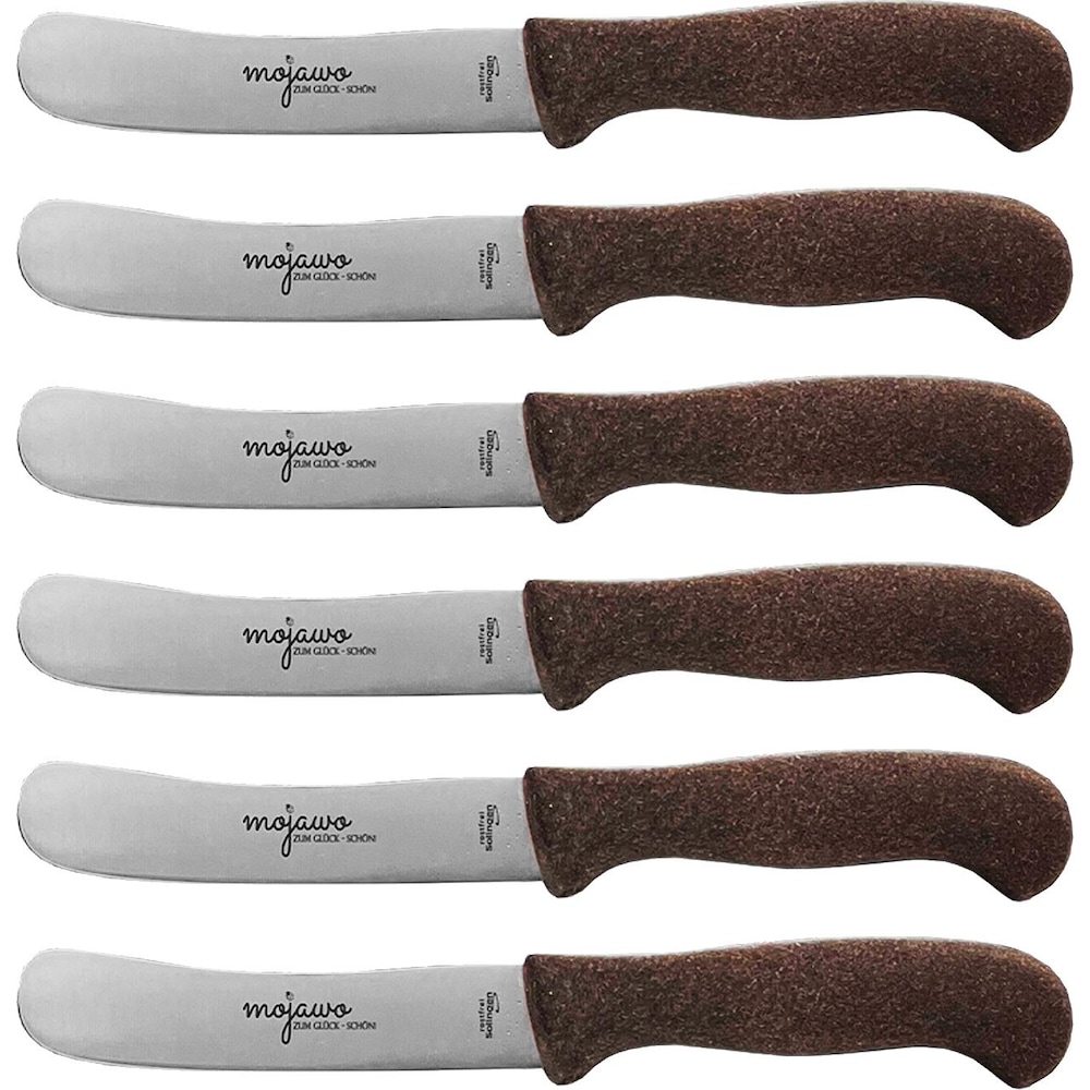 Mojawo 6er Bio Frühstücksmesser Buckelsmesser Brötchenmesser Solingen, Besteck, Braun