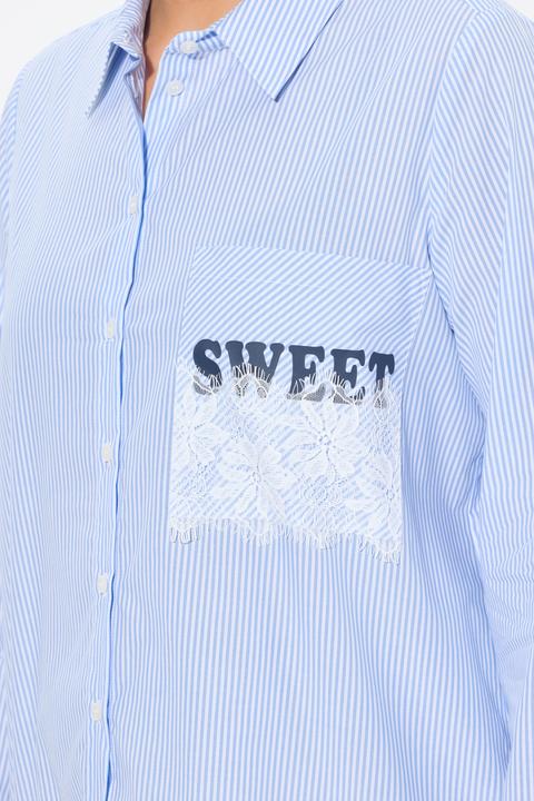 Immagine prodotto Ulla Popken Blusa a righe dal taglio svasato con SWEET, collo da camicia e maniche lunghe (46, 48)