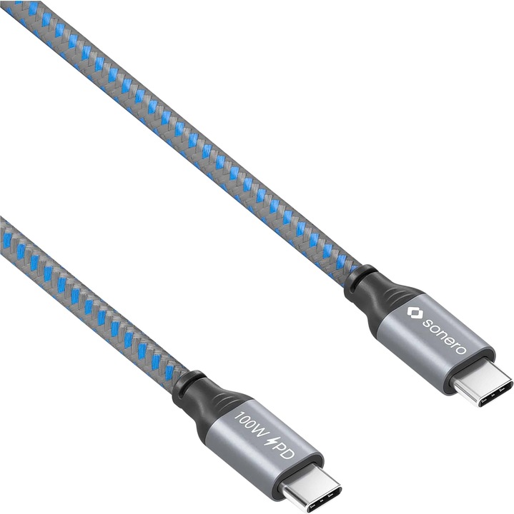 Produktbild Sonero USB-C auf USB-C Ladekabel - USB 2.0, 100W PD grau/blau - 1,50m (1.50 m, USB 2.0)