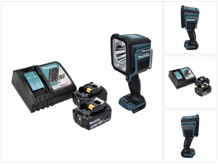 1x Makita DML 812 Akku LED Handstrahler, 2x Makita BL1840B 4,0 Ah Akku, 1x Makita DC 18 RC 9,6 V - 18 V Akku Schnell Ladegerät