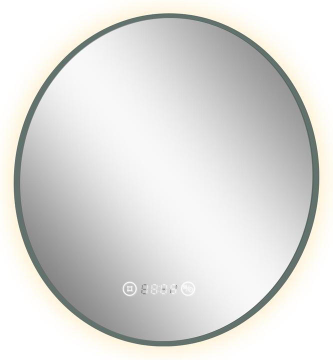 Emke Round bathroom mirror 70 cm with lighting, dimmable, anti-fog, clock, temperature display, IP44 (70 x 70 cm)