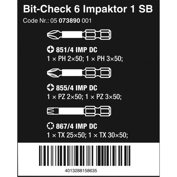 Produktbild Wera Bit-Check 6 Impaktor 1 SB (Kreuz Phillips PH, Kreuz Pozidriv PZ)
