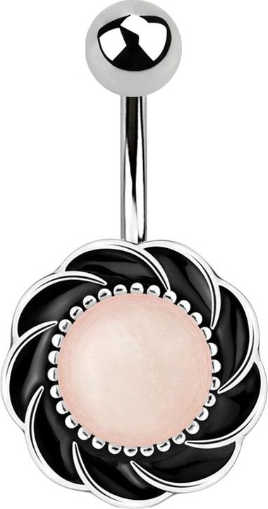 Produktbild Star Piercing Banane silber mit Kugel Wirbel Rosequarz Stein (Mineralisch, Chirurgenstahl 316L, Messing)