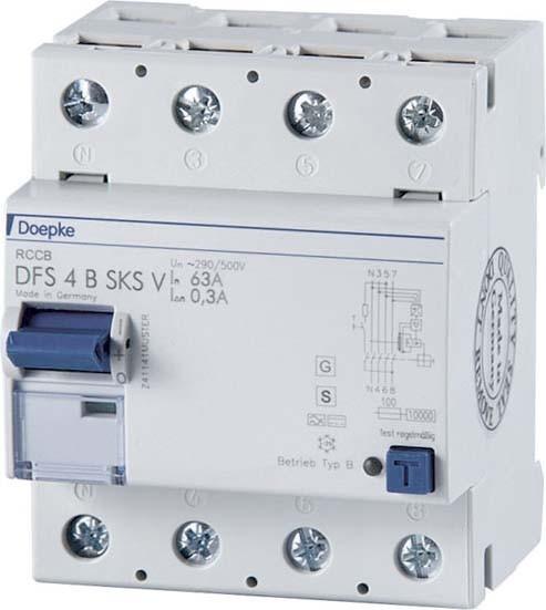 Produktbild Doepke DOEP DFS4 063-4/0,30-B SK S V500 FI-Schutzschalter DFS4 4-pol. 63A 300mA Typ B S