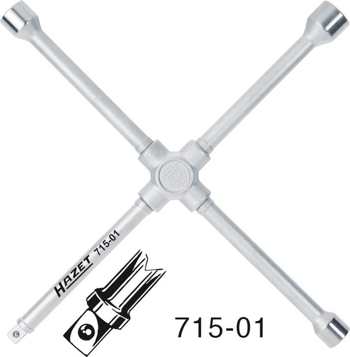 Produktbild HAZET Kreuzschlüssel 715-01 ∙ Aussen Sechskant Profil ∙ 17 x 19 x 22 x Aussenvierkant 12,5 = 1/2 Zoll…